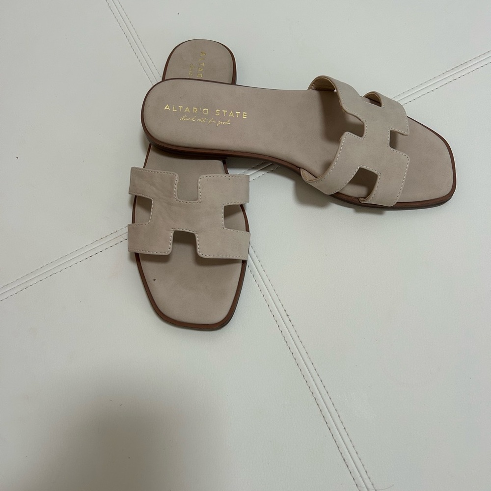 Altar'd State Tan Slide Sandals with Minimalist Design
